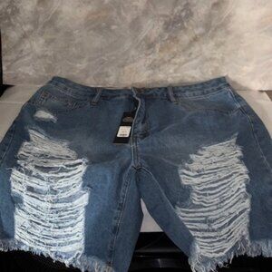 NEW- Distressed Denim Shorts, Size 16 Light Jean